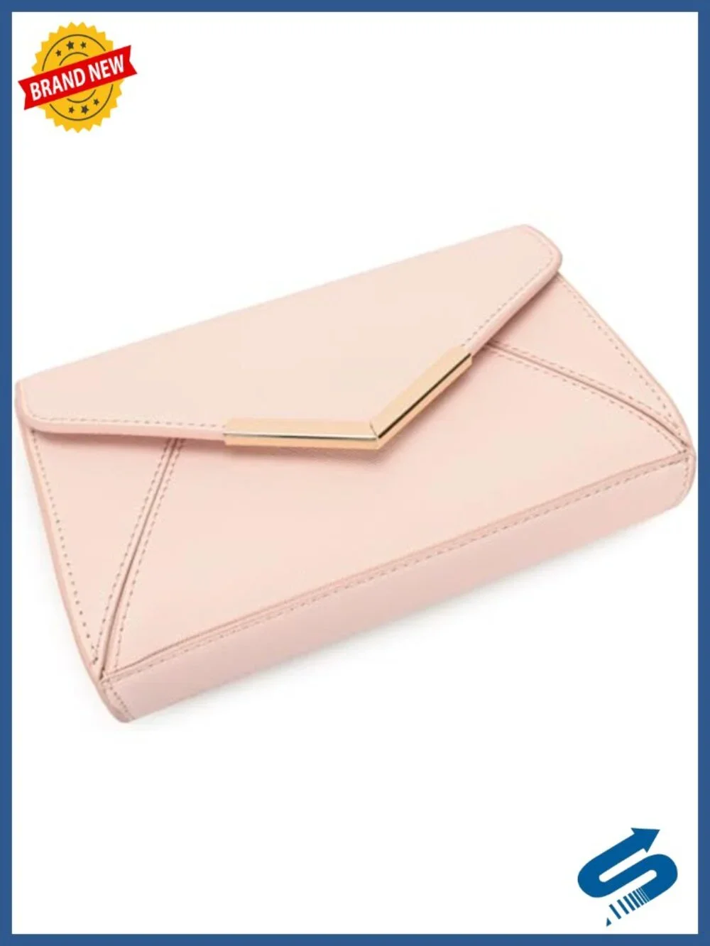 Faux Saffiano Leather Envelope Clutch Evening Bag with Chain Strap